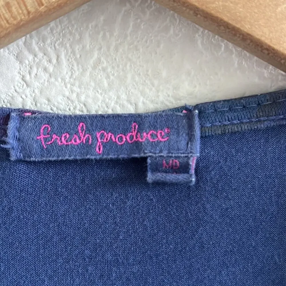 Fresh Produce Blue Floral Dress Front Crossover Slouchy Front Pockets Medium - Picture 5 of 7